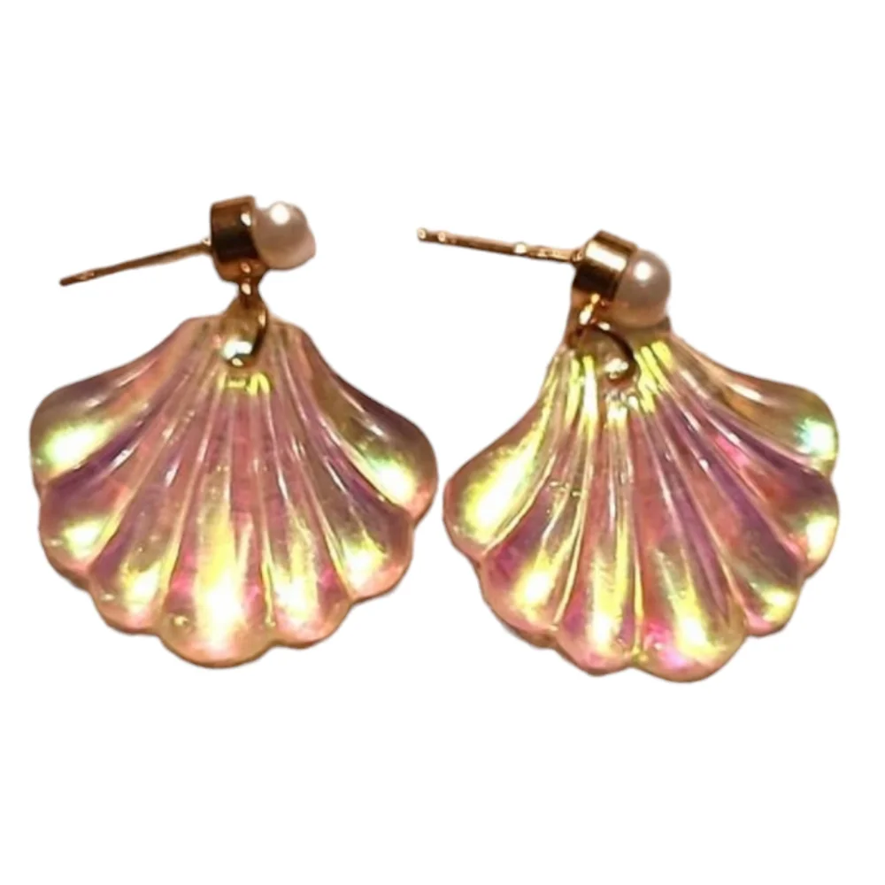 $3 ADD ON Bohemian Pearl Seashell Earring Gold Pink Glitter Shiny Beachy Boho